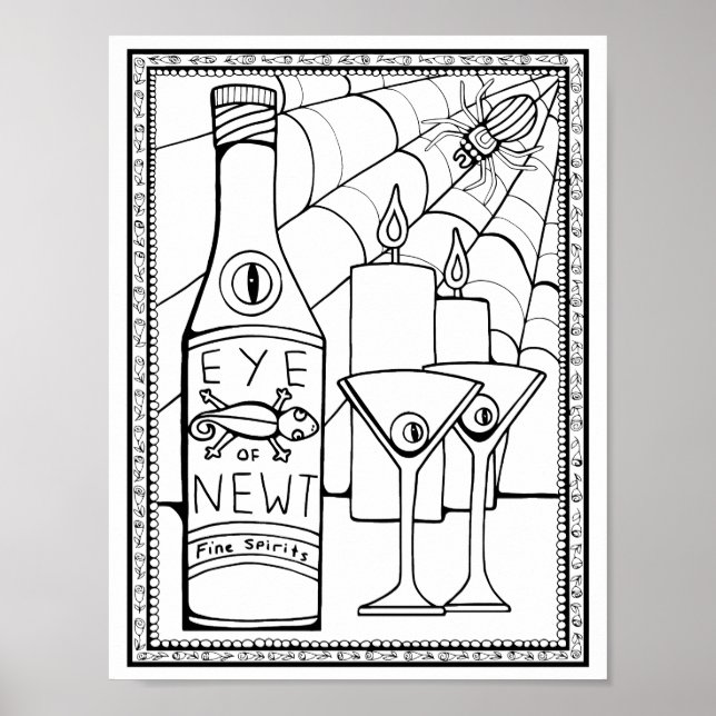 Halloween Eye of Newts Spirits Coloring Page Art Poster (Front)