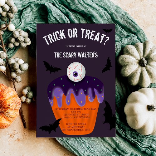 Halloween eyeball cupcake treat or trick party invitation