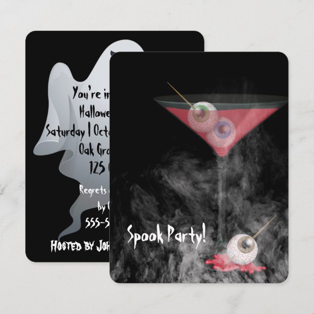 Halloween Eyeball Martini In Smoke Invitation (Front/Back)