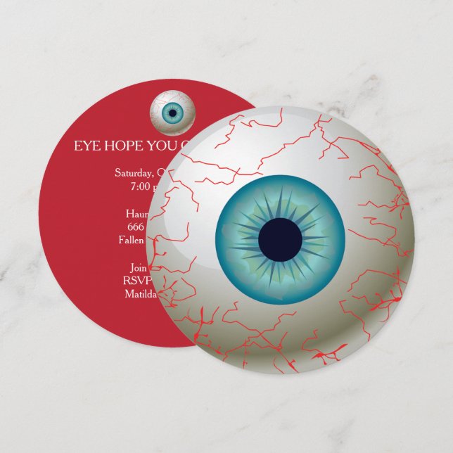 Halloween Eyeball Party Invitation (Blue) (Front/Back)