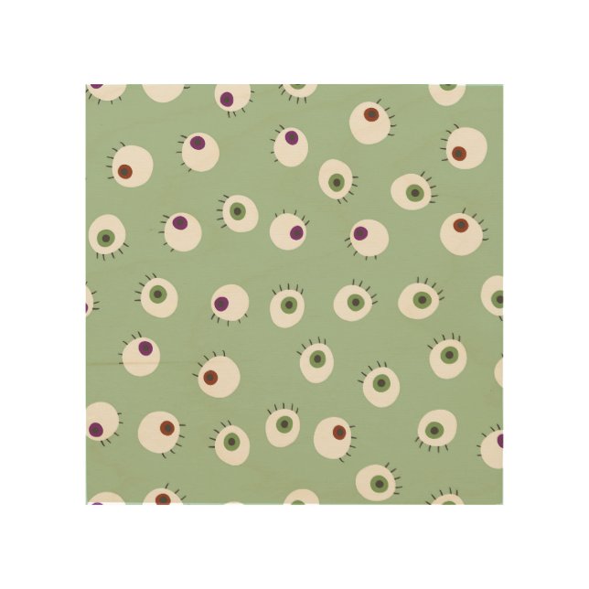 Halloween eyes, hand-drawn seamless pattern. wood wall art (Front)