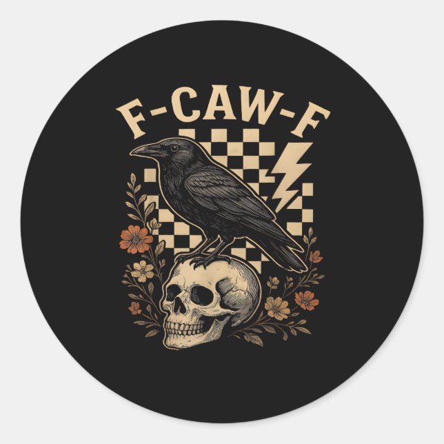Halloween F-Caw-F Raven Bird F-Caw-F Crow Checkere Classic Round Sticker (Front)