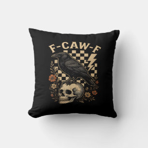 Halloween F-Caw-F Raven Bird F-Caw-F Crow Checkere Throw Pillow