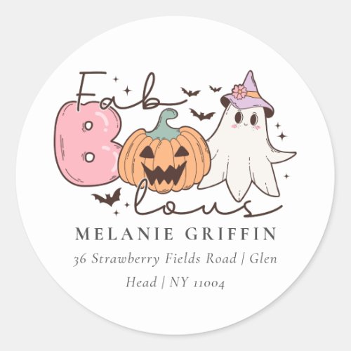 Halloween Fab_Boo_lous Retro Ghosts Design Addres Classic Round Sticker