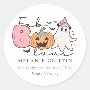 Halloween Fab-Boo-lous! Retro Ghosts Design Addres Classic Round Sticker
