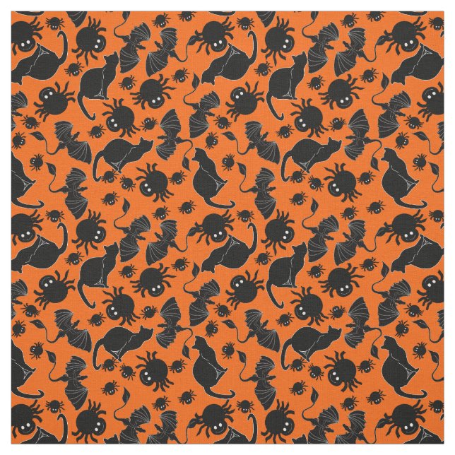 Halloween Fabric with Black cats and spiders (Swatch)