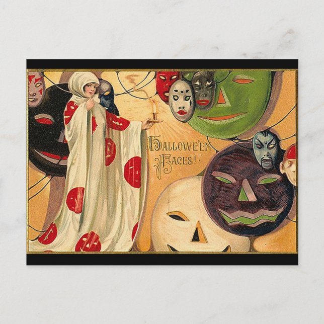 Halloween Faces - Art Deco Postcard (Front)