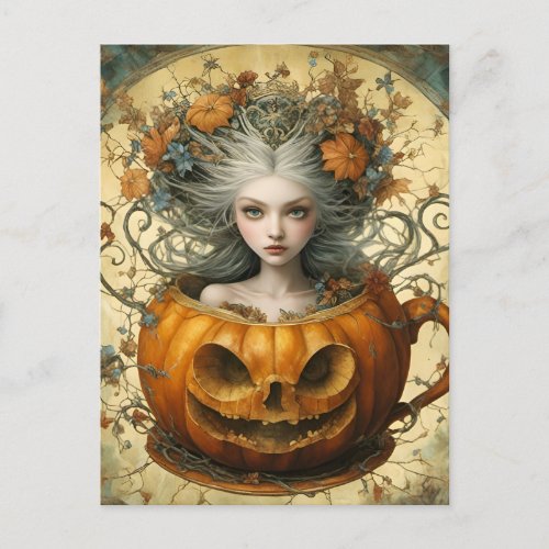 Halloween Fairy in a Teacup Postcard