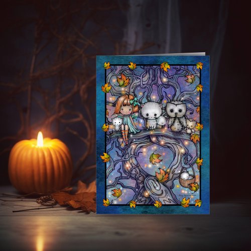 Halloween Fairy Owls and Cats Art Card