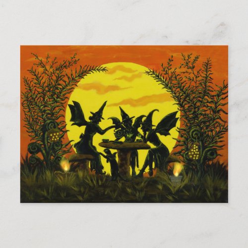 Halloween fairy witches postcard