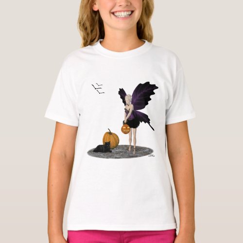 Halloween Fairy With Pumpkin Girls T_Shirt