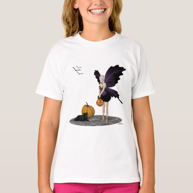 Halloween Fairy With Pumpkin Girls T-Shirt (Front)