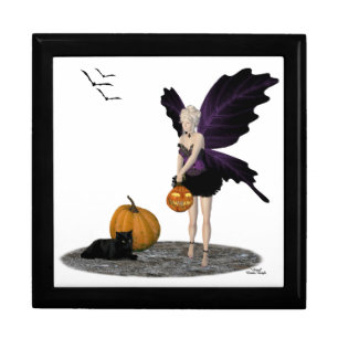 Halloween Fairy With Pumpkins And Cat Keepsake Box
