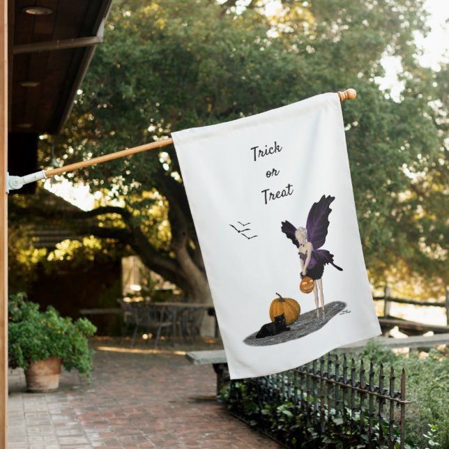 Halloween Fairy With Pumpkins House Flag (In SItu)