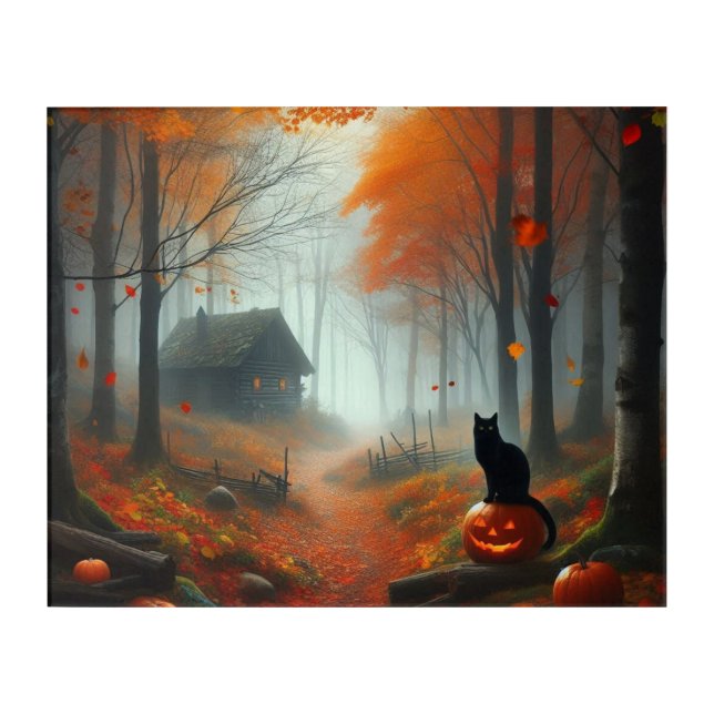 Halloween/Fall/Autumn/pumpkin/cat  Acrylic Print (Front)