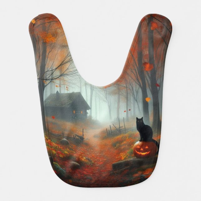 Halloween/Fall/Autumn/pumpkin/cat  Baby Bib (Front)