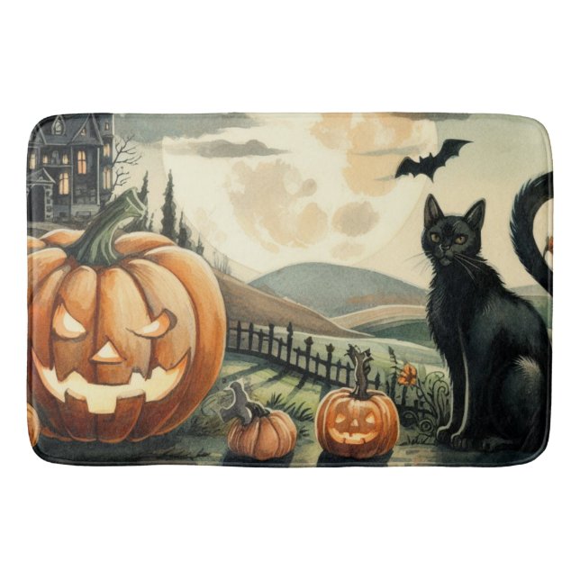 Halloween/Fall/Autumn/pumpkin/cat Bath Mat (Front)