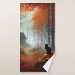 Halloween/Fall/Autumn/pumpkin/cat Bath Towel