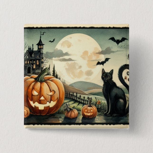 Halloween/Fall/Autumn/pumpkin/cat Button (Front)