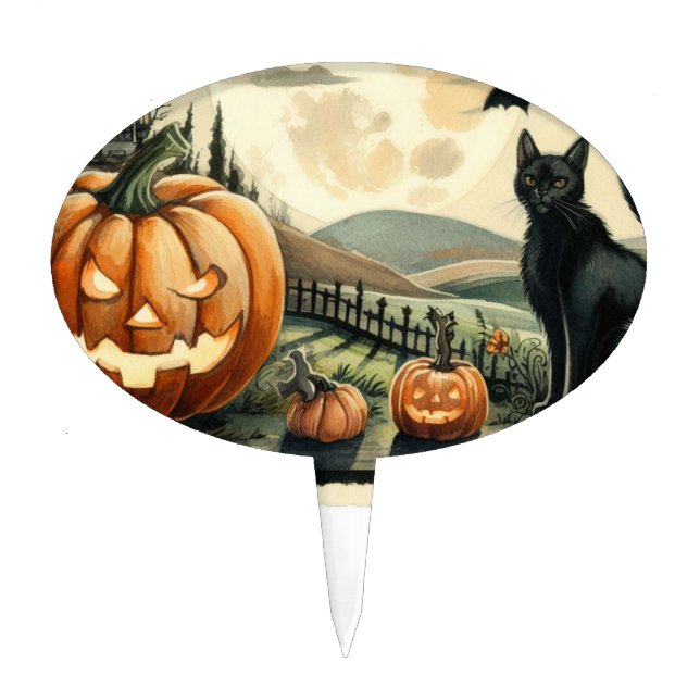Halloween/Fall/Autumn/pumpkin/cat Cake Topper (Front)