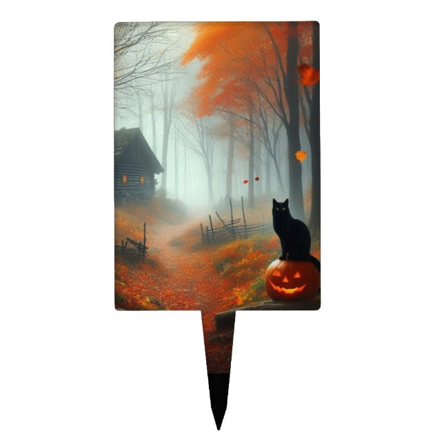 Halloween/Fall/Autumn/pumpkin/cat  Cake Topper (Front)