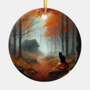 Halloween/Fall/Autumn/pumpkin/cat Ceramic Ornament