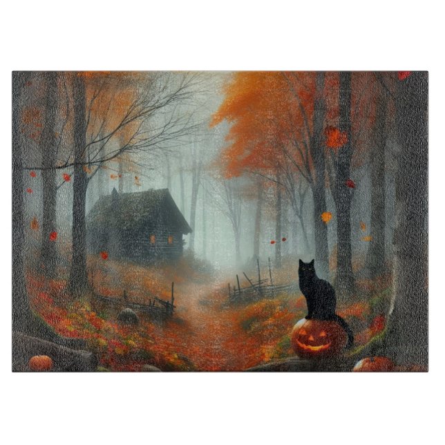 Halloween/Fall/Autumn/pumpkin/cat  Cutting Board (Front)