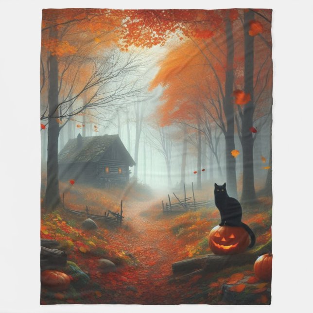 Halloween/Fall/Autumn/pumpkin/cat  Fleece Blanket (Front)