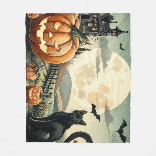 HalloweenFallAutumnpumpkincat Fleece Blanket