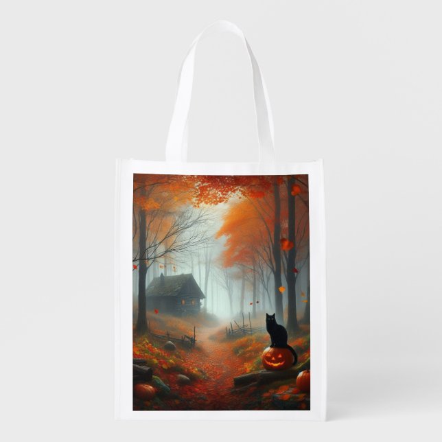 Halloween/Fall/Autumn/pumpkin/cat  Grocery Bag (Front)