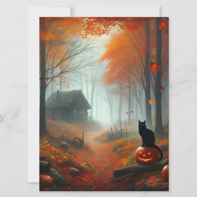 Halloween/Fall/Autumn/pumpkin/cat Holiday Card (Front)