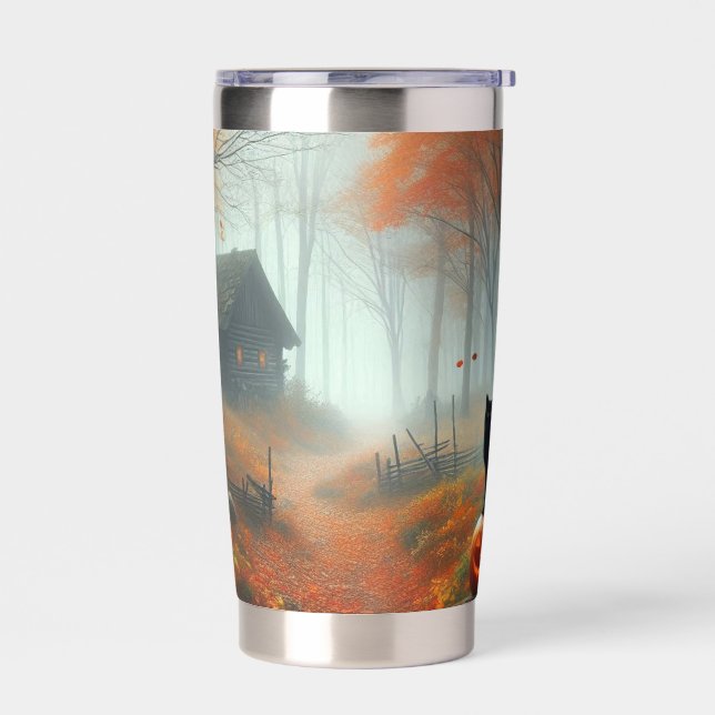 Halloween/Fall/Autumn/pumpkin/cat  Insulated Tumbler (Left)