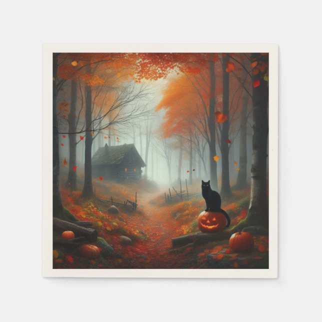 Halloween/Fall/Autumn/pumpkin/cat  Napkins (Front)