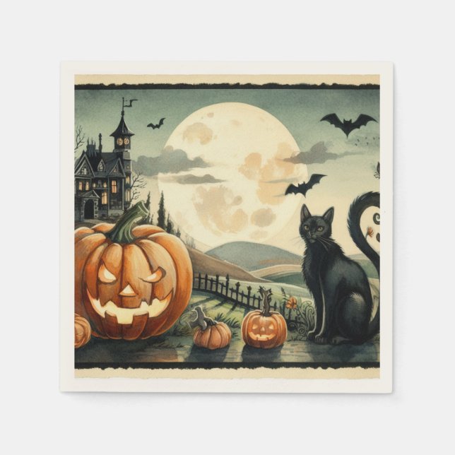 Halloween/Fall/Autumn/pumpkin/cat Napkins (Front)