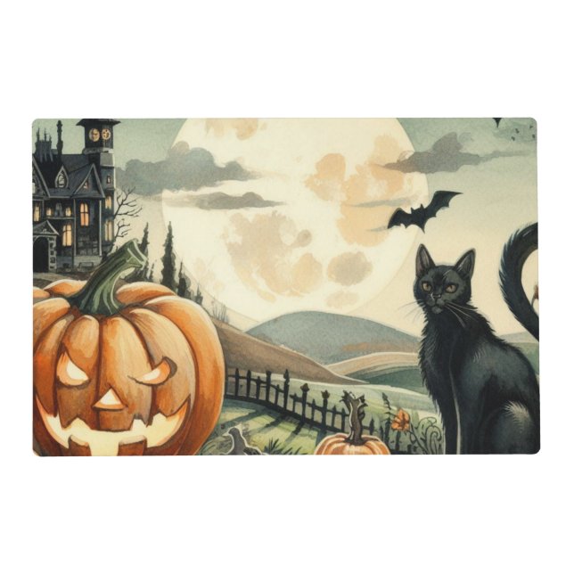 Halloween/Fall/Autumn/pumpkin/cat Placemat (Front)