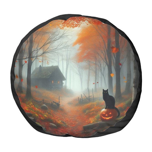 Halloween/Fall/Autumn/pumpkin/cat  Pouf (Bottom)