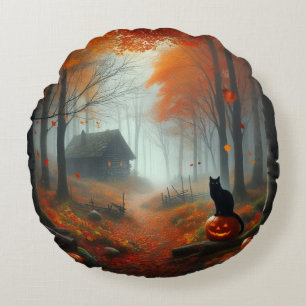 Halloween/Fall/Autumn/pumpkin/cat  Round Pillow