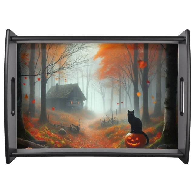 Halloween/Fall/Autumn/pumpkin/cat  Serving Tray (Front)