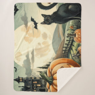 Halloween/Fall/Autumn/pumpkin/cat Sherpa Blanket