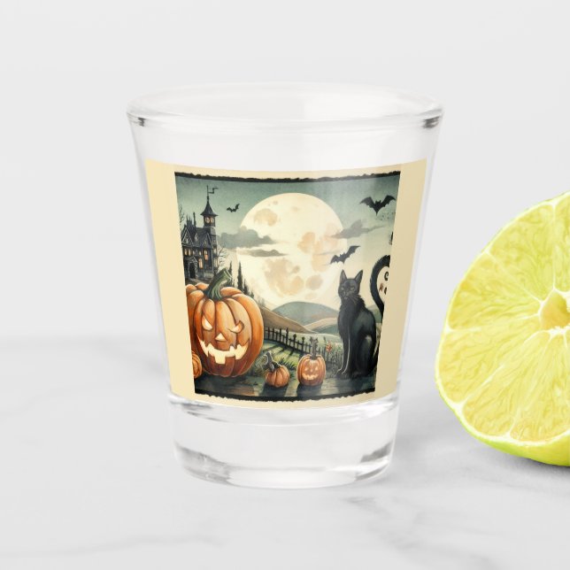 Halloween/Fall/Autumn/pumpkin/cat Shot Glass (Front)