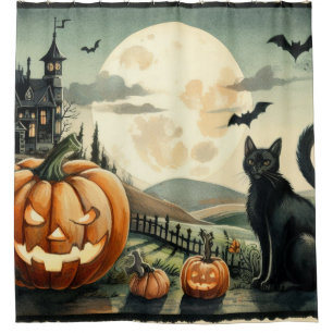 Halloween/Fall/Autumn/pumpkin/cat Shower Curtain