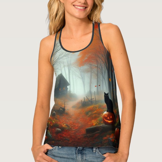 Halloween/Fall/Autumn/pumpkin/cat  Tank Top (Front)