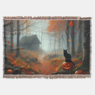 Halloween/Fall/Autumn/pumpkin/cat Throw Blanket