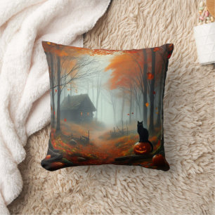 Halloween/Fall/Autumn/pumpkin/cat Throw Pillow