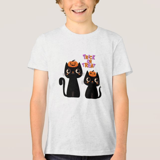 Halloween/Fall/Autumn/pumpkin/cat Tri-Blend Shirt (Front)