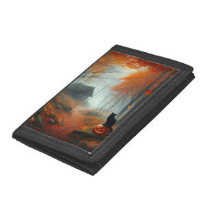 Halloween/Fall/Autumn/pumpkin/cat Tri-fold Wallet