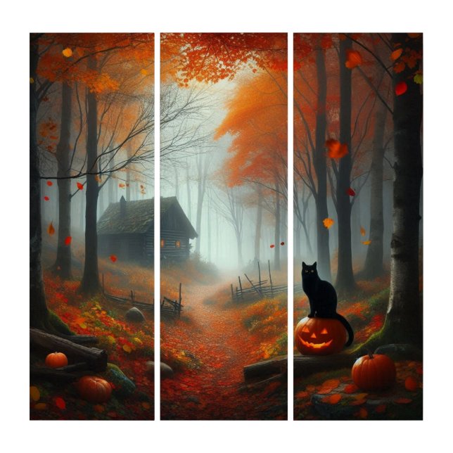 Halloween/Fall/Autumn/pumpkin/cat  Triptych (Front)