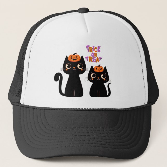 Halloween/Fall/Autumn/pumpkin/cat Trucker Hat (Front)