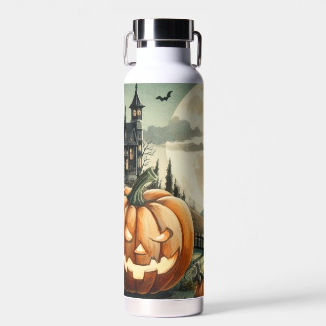 Halloween/Fall/Autumn/pumpkin/cat Water Bottle (Front)