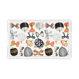 Halloween fall bow watercolor pattern pumpkin  acrylic tray